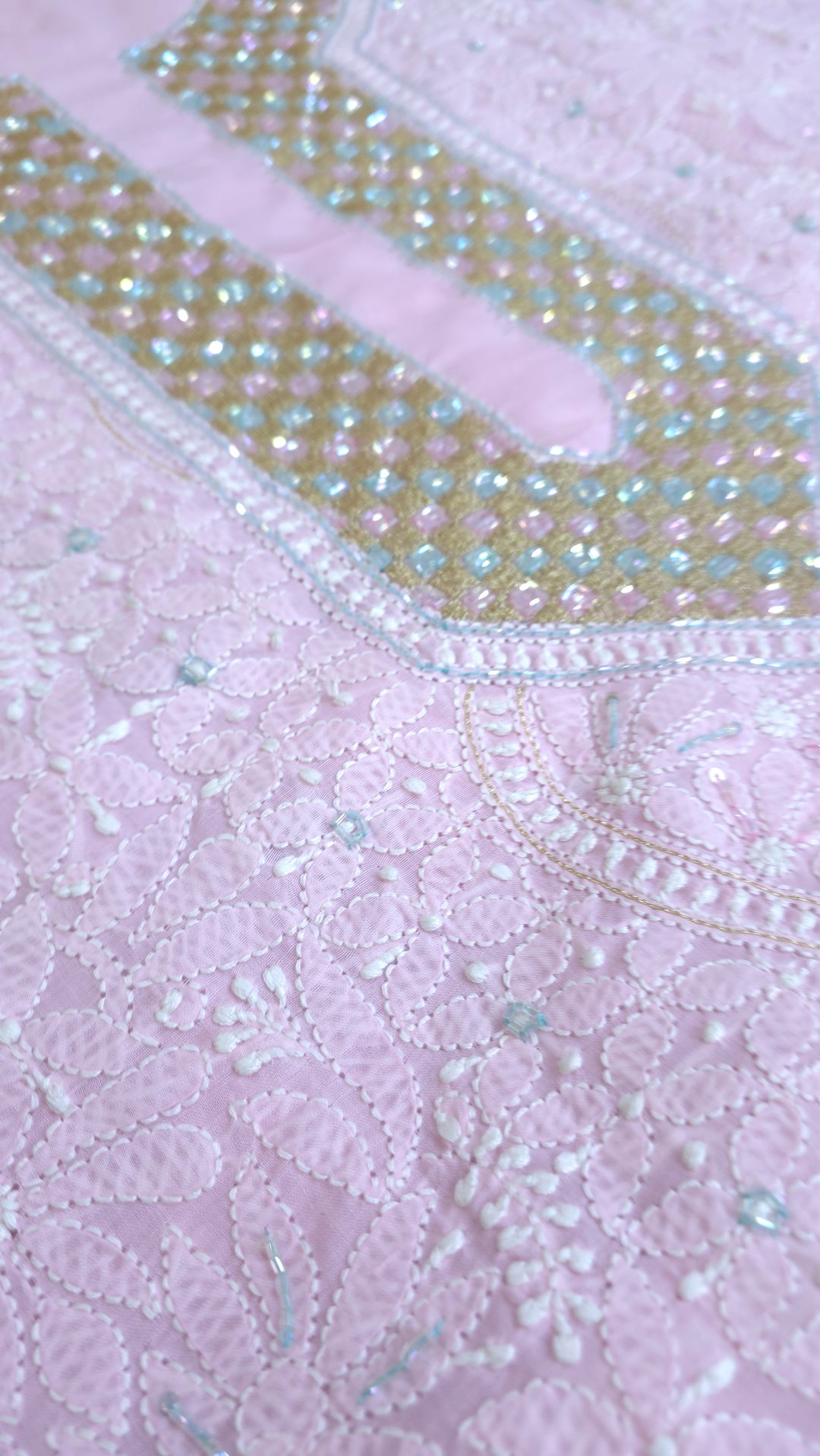 Premium Hand Embroidered Chikankari Cotton Unstitched Dress Material with Pure Chiffon Dupatta