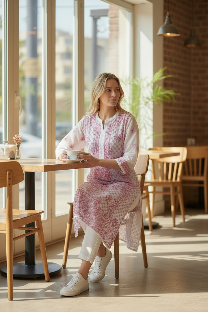 Georgette chikankari long kurti