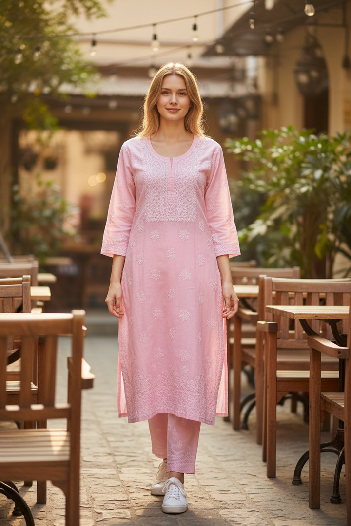 Hand Embroidery Chikankari  Kurta Pant Set