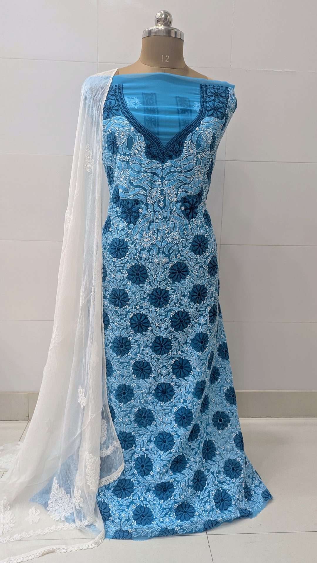 Faux Georgette Chikankari Hand Embroidered Unstitched Kurta Fabric – 3 Meter