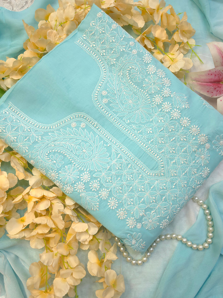 Paridhan Chikan Premium Handcrafted Chikankari Cotton Suit Set | Unstitched Dress Material with Chiffon Dupatta | Made in Lucknow