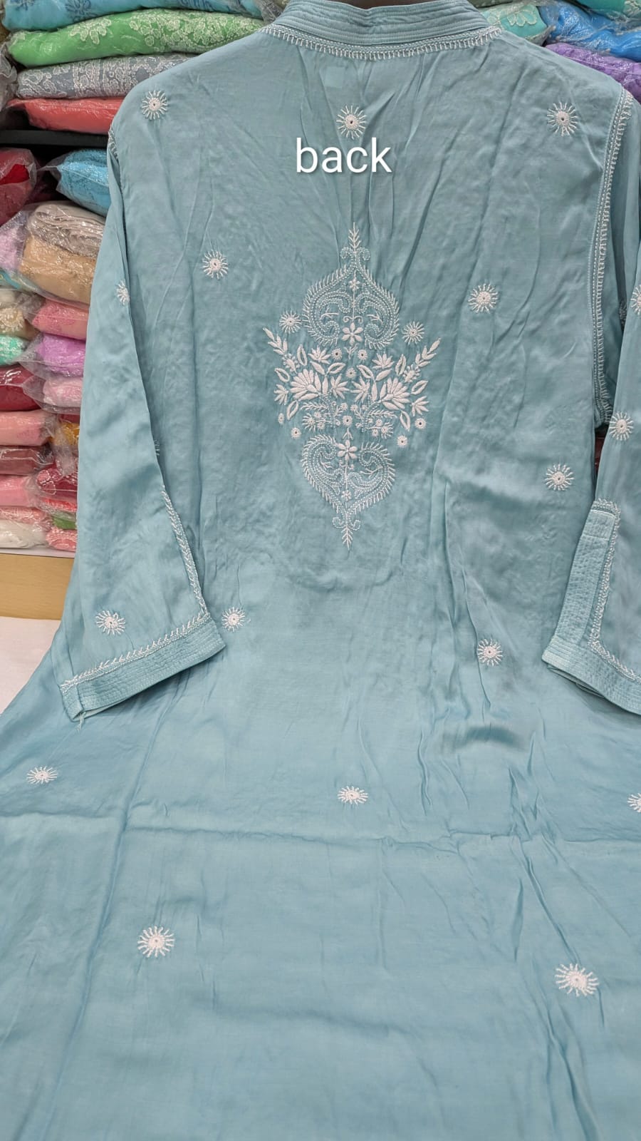 Luxe-Pure Modal satin luxurious kurti pants set with *2 taar chikankari work*