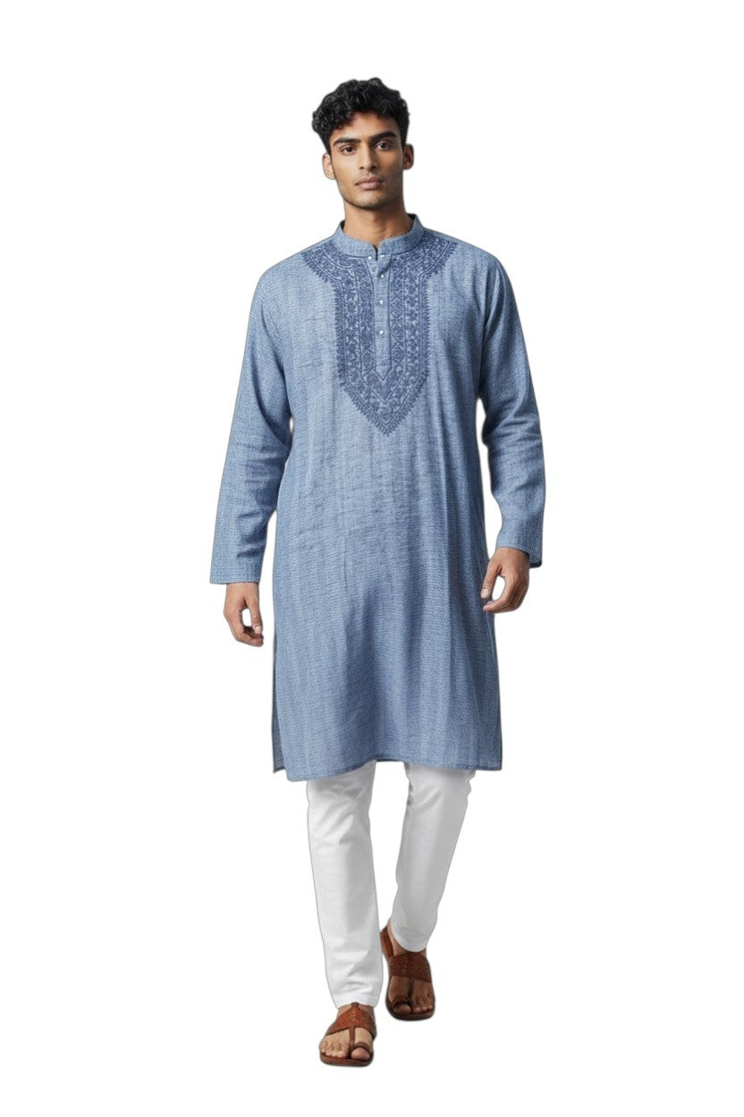 Rayan Cotton linen hand embroidered Men's chikankari kurta