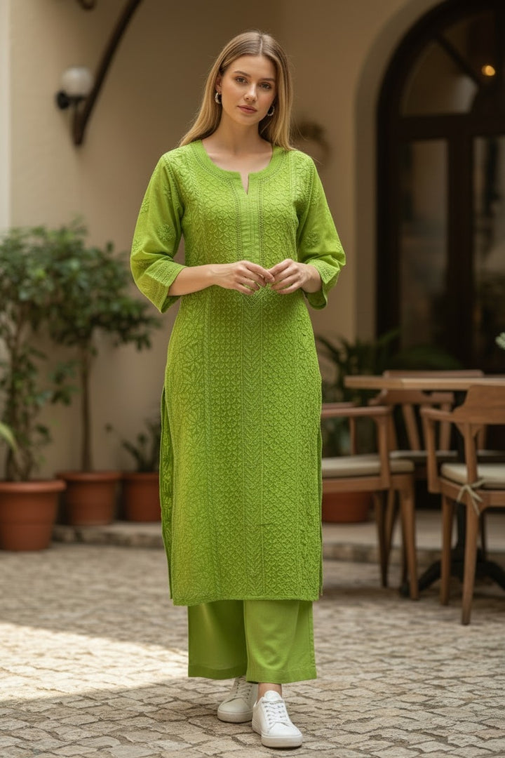 Cotton Chanderi chikankari long kurti