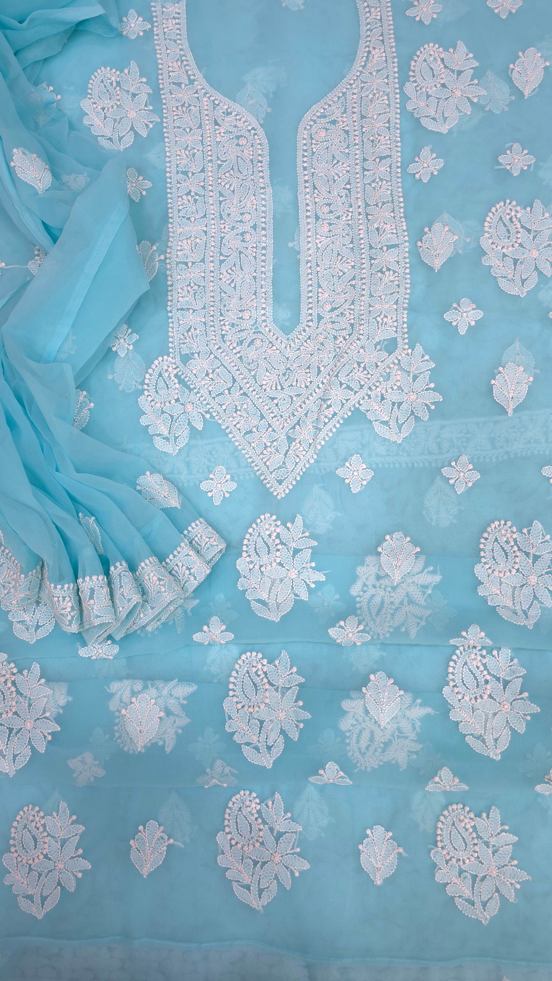 Lucknowi Georgette Chikankari Dress Material – Hand Embroidery Kurta, Bottom & Dupatta | Festive Queen Shades
