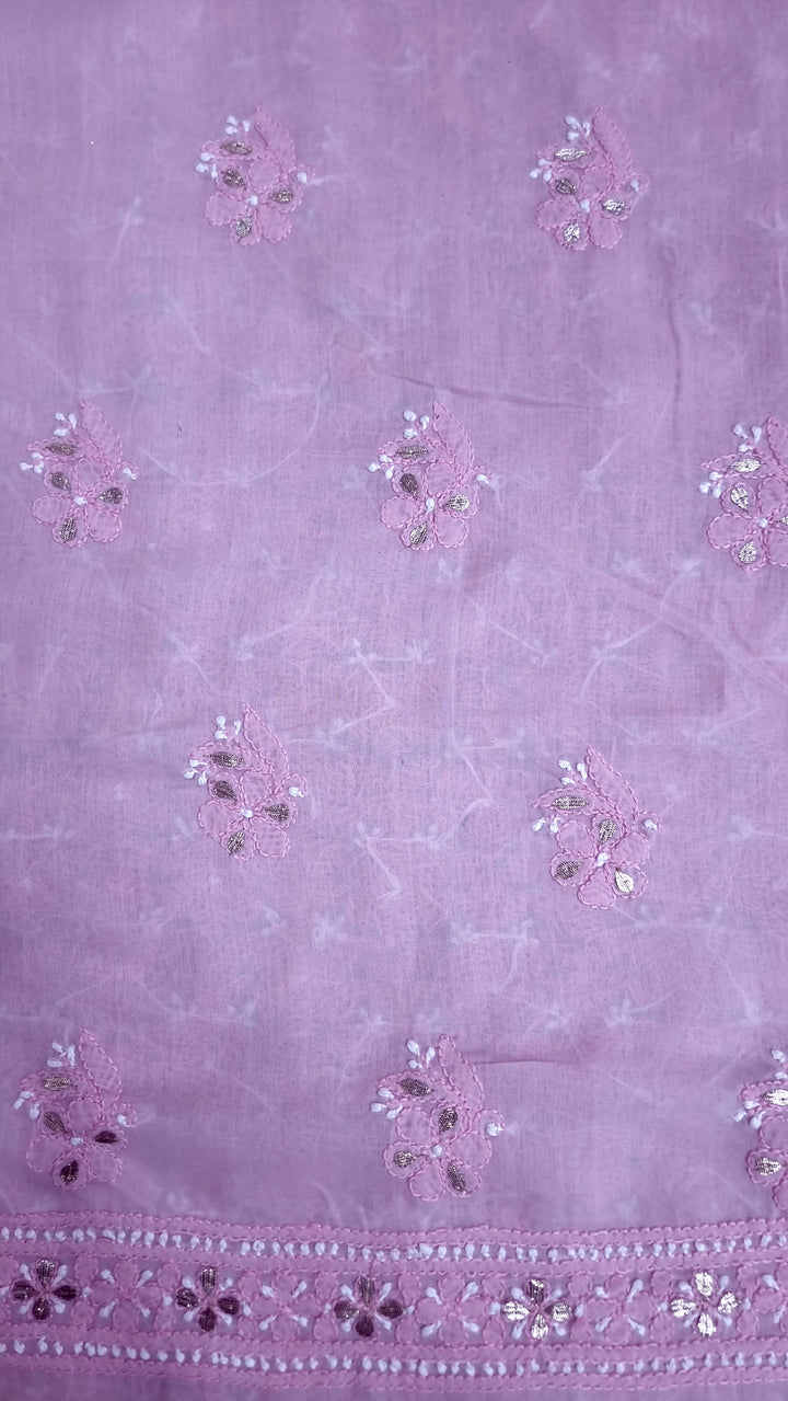 Pink Unstitched Soft Cotton Chikankari Suit Set – Aari, Kasab & Gotta Patti Embellished with Pure Chiffon Dupatta (Copy)