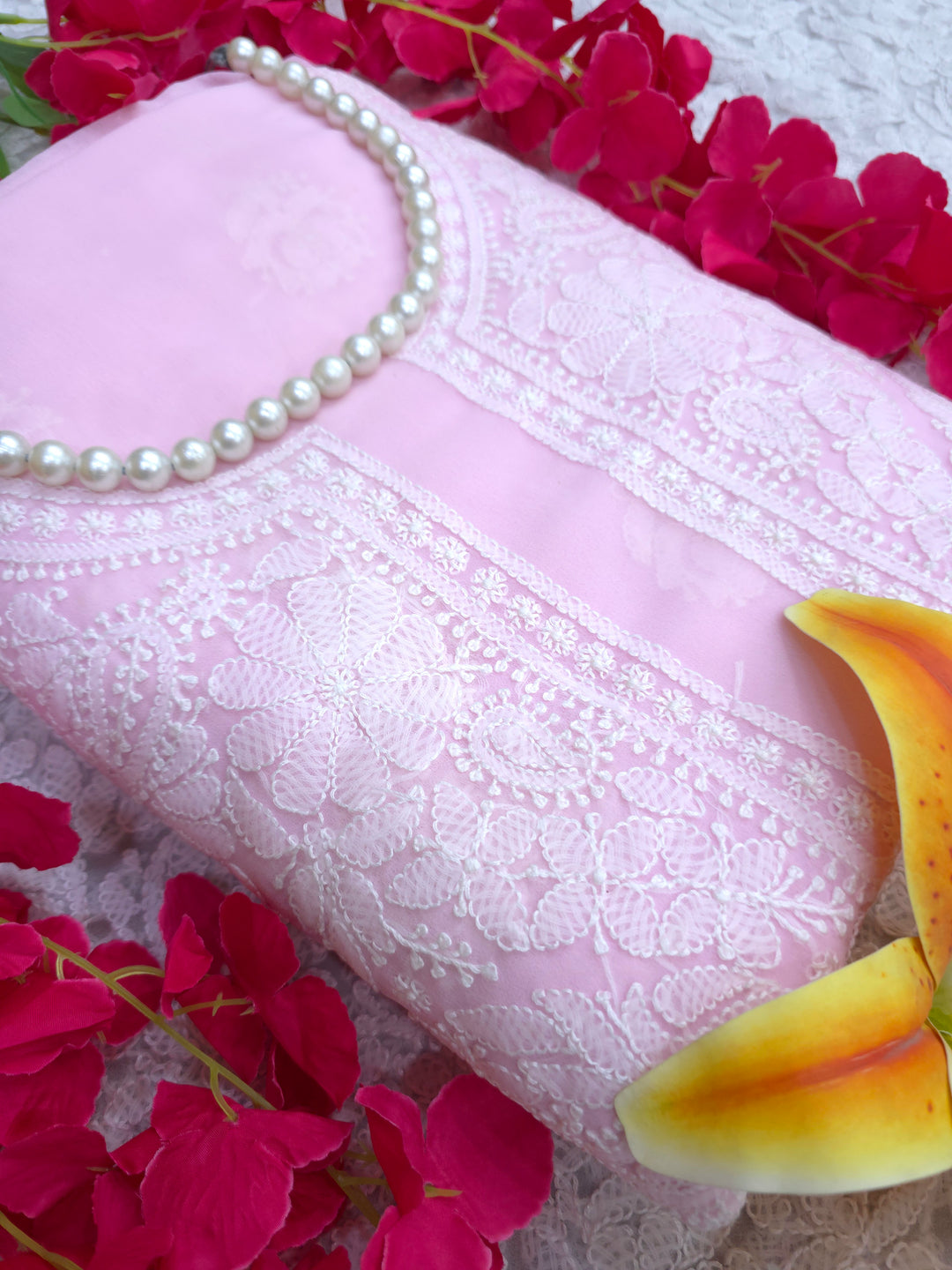 Lucknowi Georgette Chikankari Dress Material – Hand Embroidery Kurta, Bottom & Dupatta | Festive Queen Shades