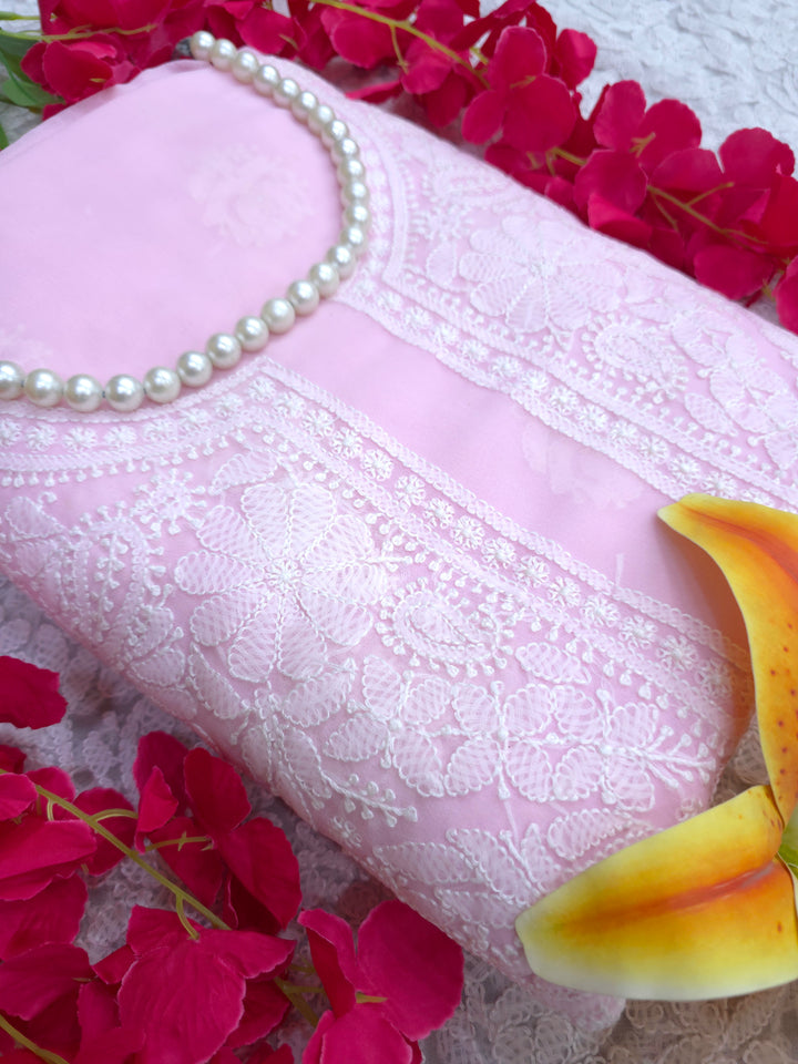 Lucknowi Georgette Chikankari Dress Material – Hand Embroidery Kurta, Bottom & Dupatta | Festive Queen Shades