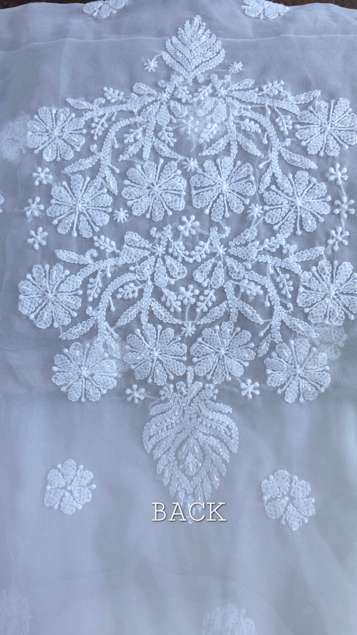 Alina Heavy Embellished Georgette Chikankari Unstitched Dress Material | Cutdana Handwork