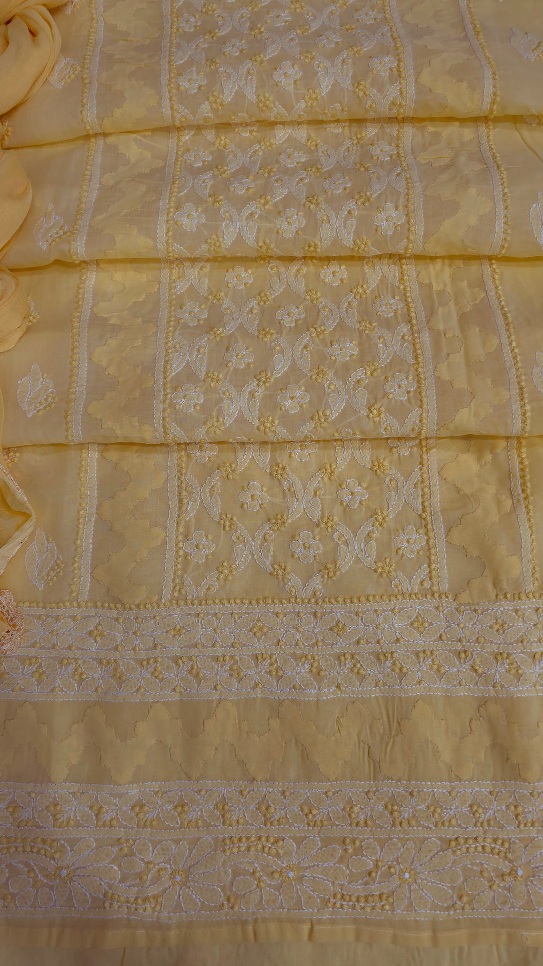 Darz Lucknowi Chikankari  Dress Material – Handmade Cotton Suit with Chiffon Dupatta