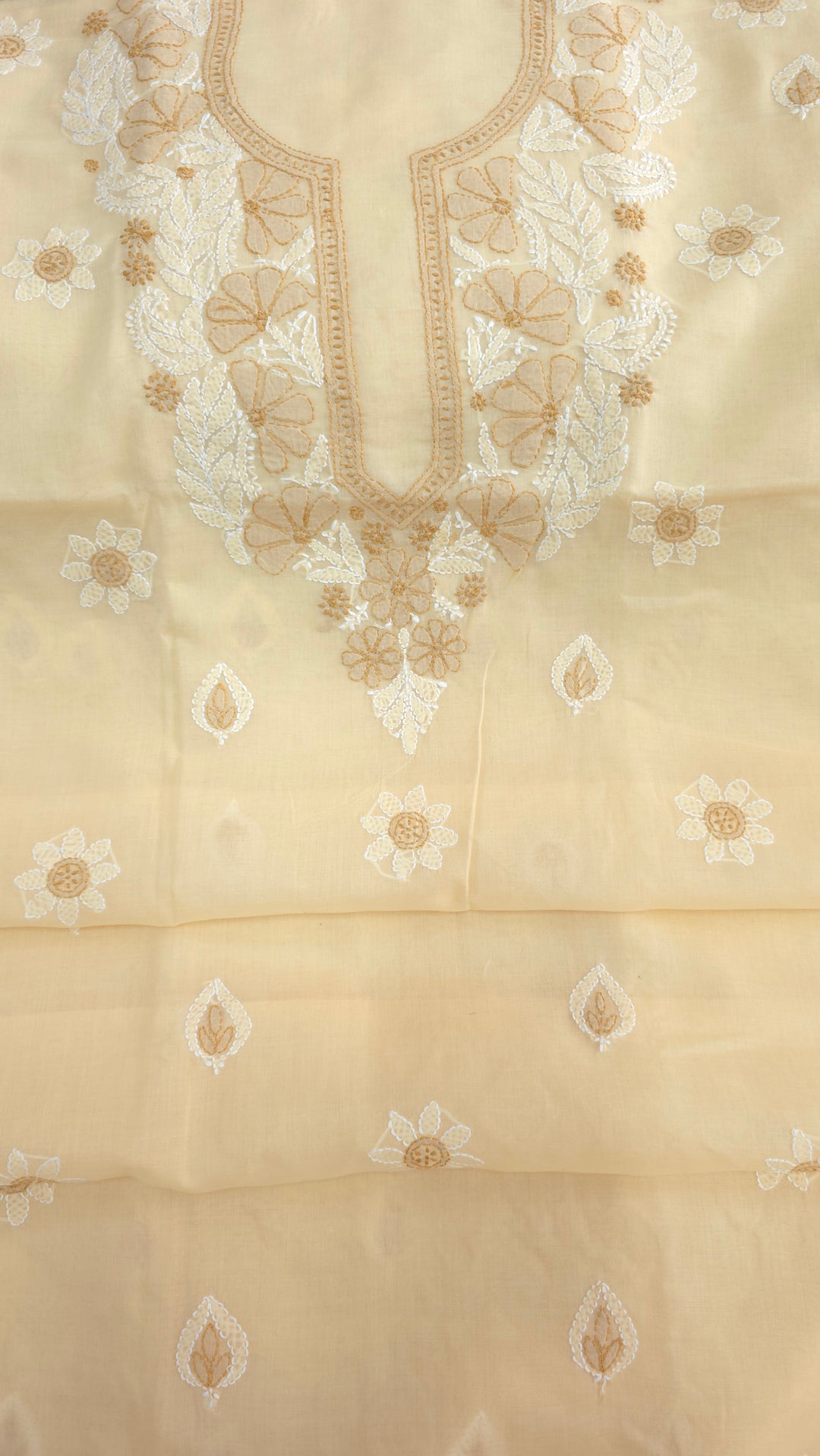 Paridhan Chikan Premium Cool Cotton Chikankari Dress Material Set with Hand Embroidered Kurta, Bottom & Chiffon Dupatta with Handmade Crochet Border
