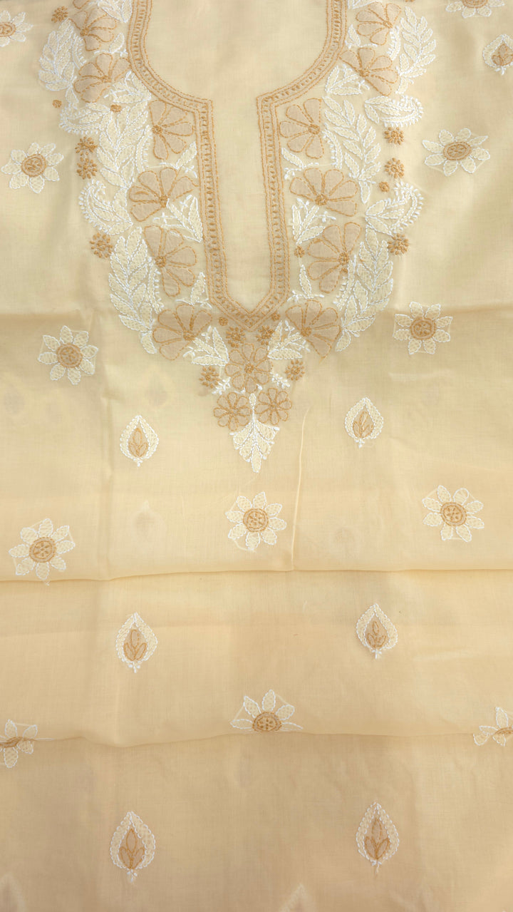 Paridhan Chikan Premium Cool Cotton Chikankari Dress Material Set with Hand Embroidered Kurta, Bottom & Chiffon Dupatta with Handmade Crochet Border