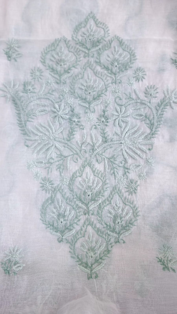 Pure Mul Chanderi 2 Taar Hand Embroidered Chikankari Unstitched Kurta (3 M) with Dupatta (2.5 M) – Lucknowi Festive Collection