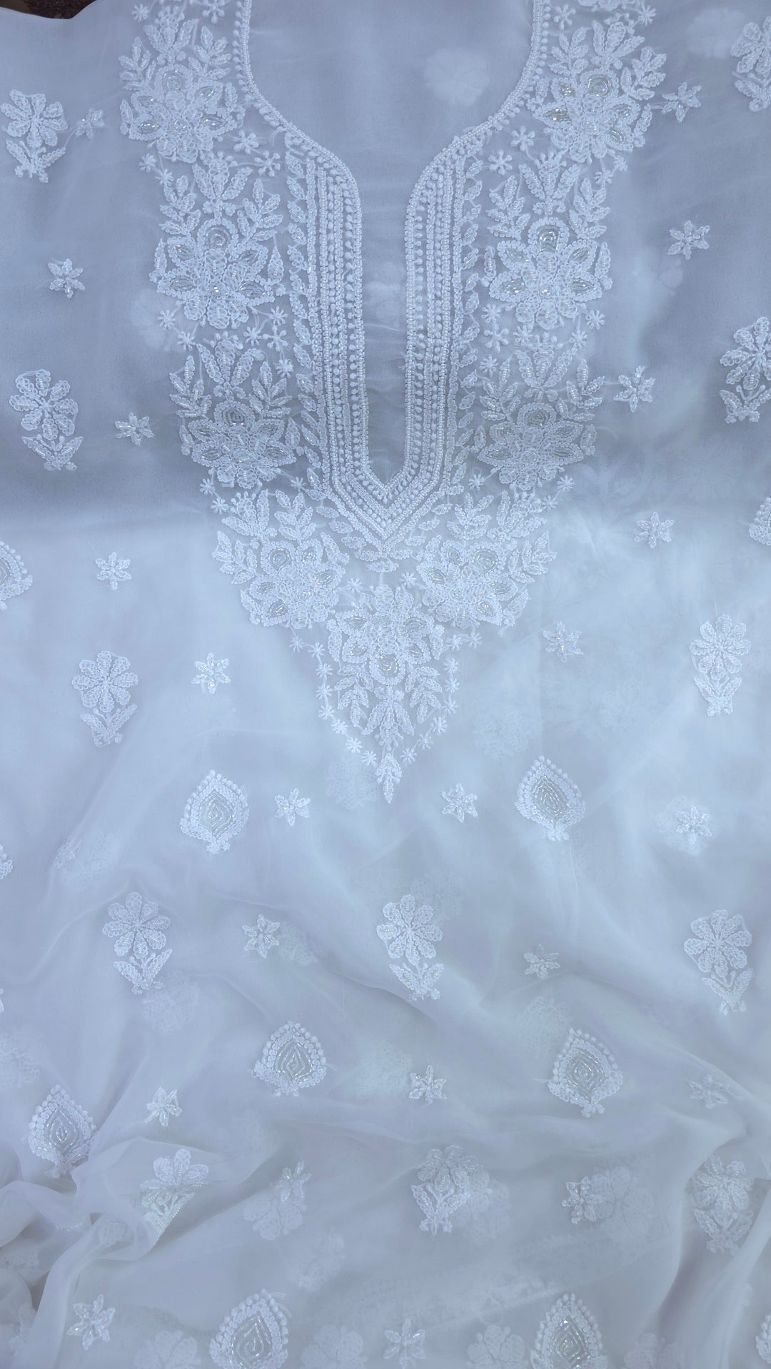 Alina Heavy Embellished Georgette Chikankari Unstitched Dress Material | Cutdana Handwork