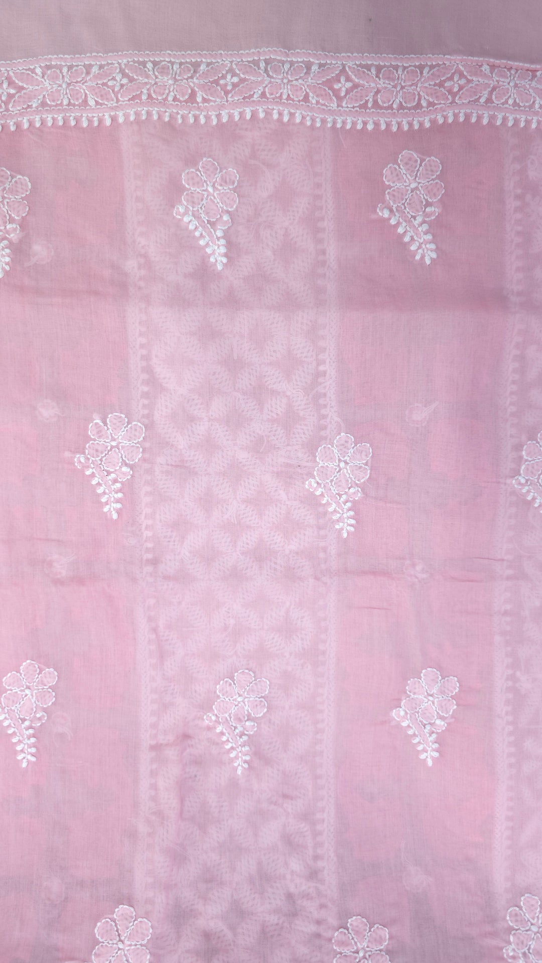 Darz Lucknowi Chikankari  Dress Material – Handmade Cotton Suit with Chiffon Dupatta