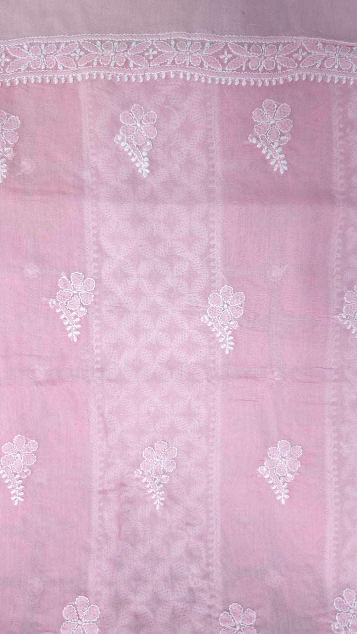 Darz Lucknowi Chikankari  Dress Material – Handmade Cotton Suit with Chiffon Dupatta