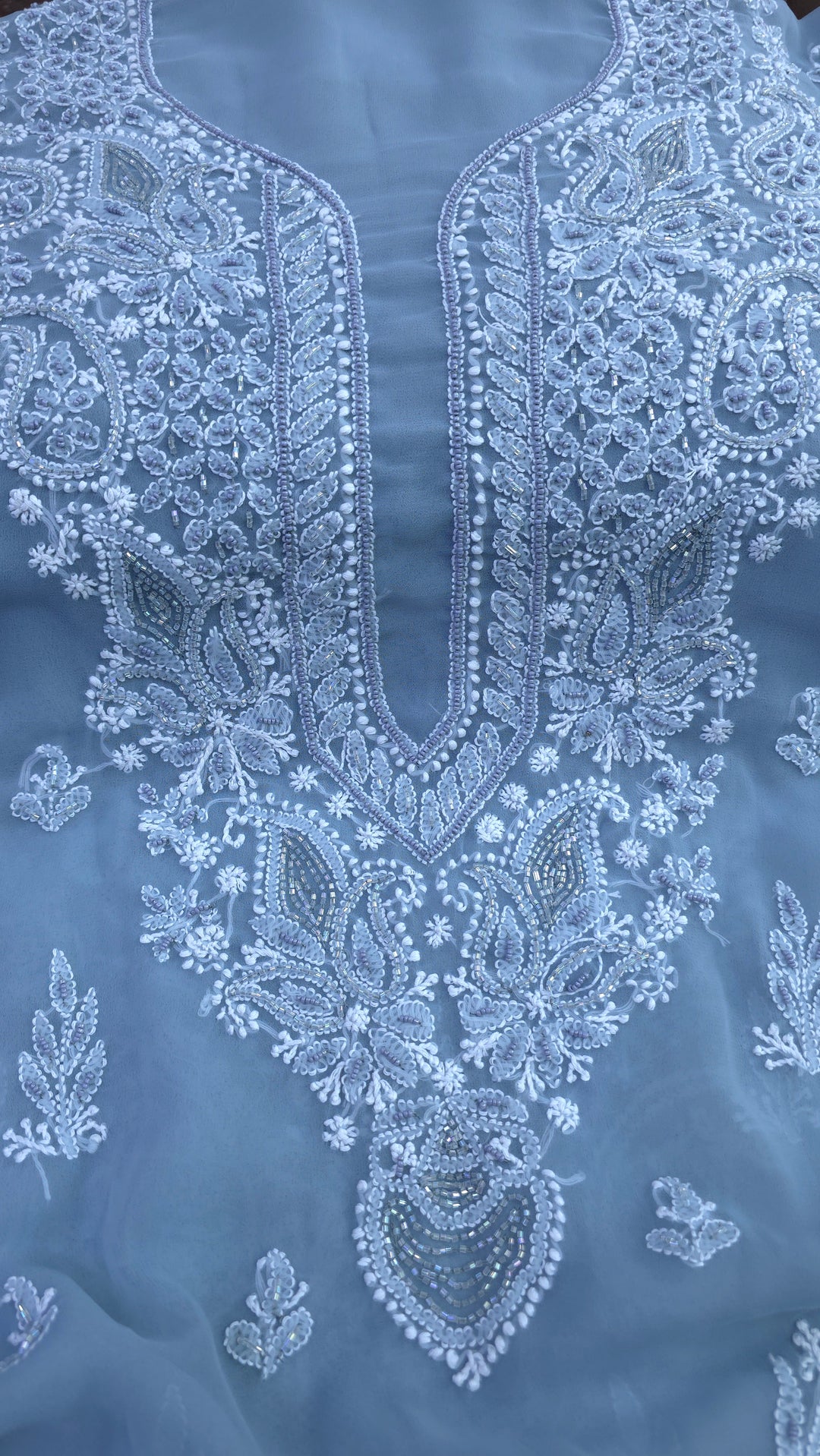 Alina Heavy Embellished Georgette Chikankari Unstitched Dress Material | Cutdana Handwork