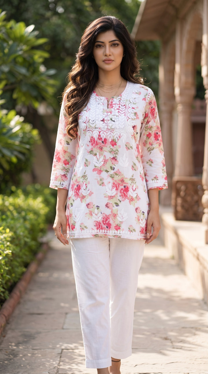 Myra Pure Mul Cotton Chikankari Top for Women | Hand Embroidered Lucknowi Cotton Top | Paridhan Chikan