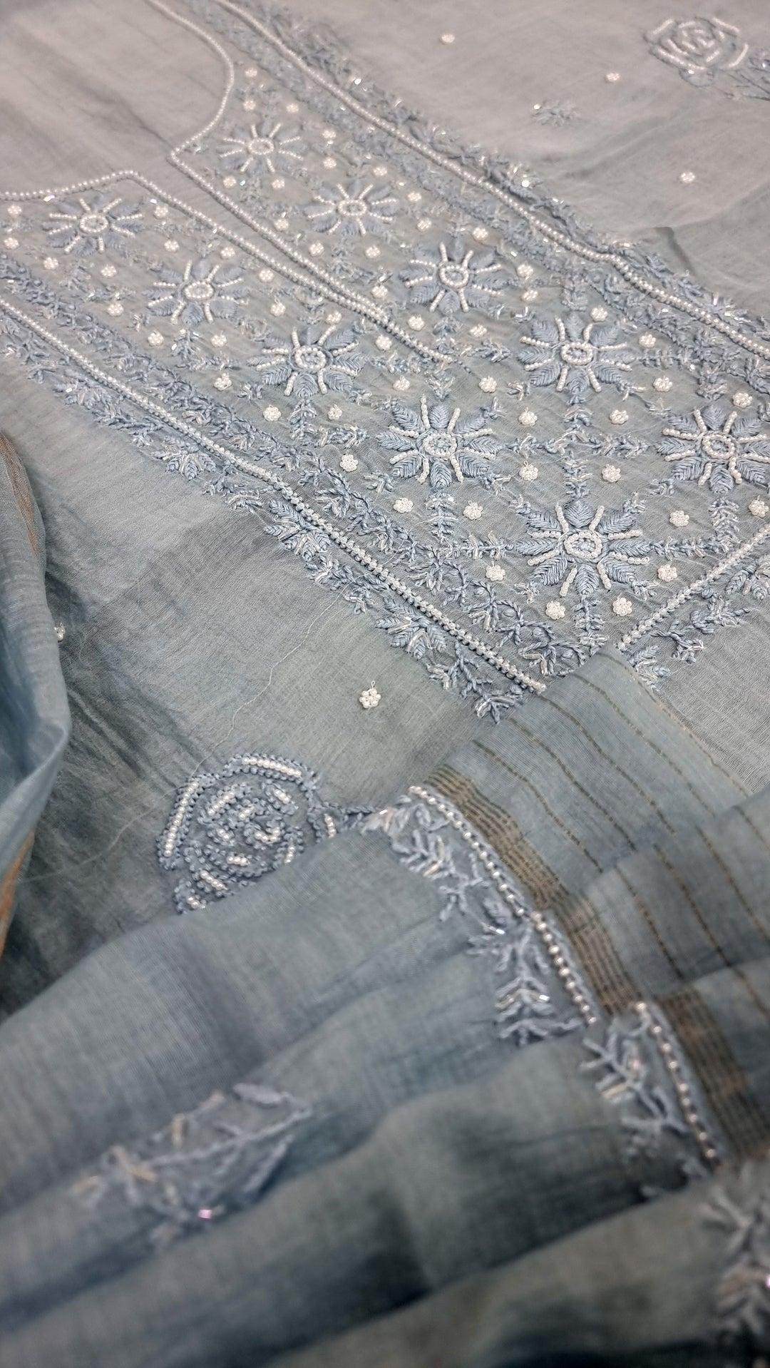 Premium Mul Chanderi Supersoft Dyeable Chikankari Dress Material | Hand Embroidered with Pearls & Cutdaana | Kurta & Dupatta Set