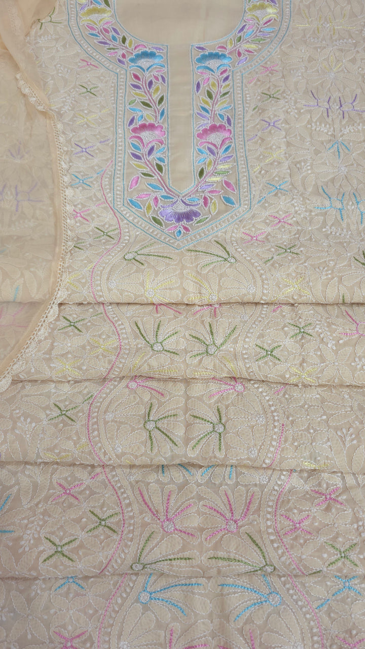 Nafasat Cotton Resham Neckline chikankari dress material