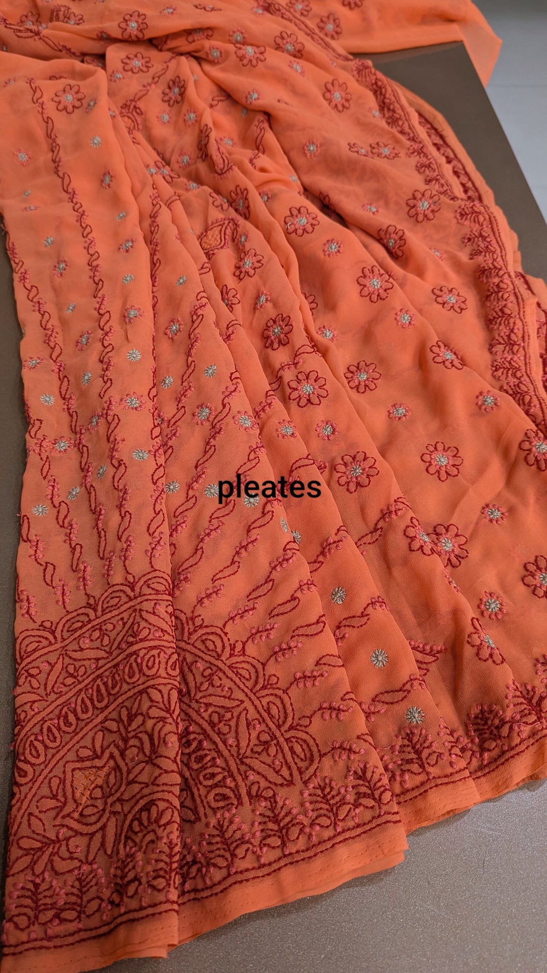 Faux Georgette Hand Chikankari Saree with Exclusive Border & designer Palla Design | Embroidered Blouse Included | Authentic Lucknow Handicraft by Paridhan Chikan