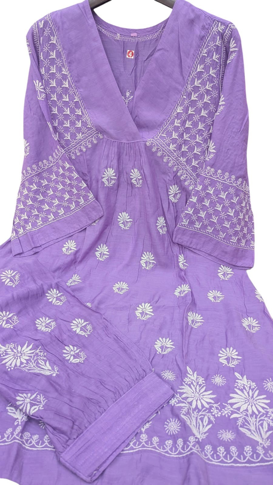 Luxe-Pure muslin luxurious kurti afgani pants set with *2 taar chikankari work*