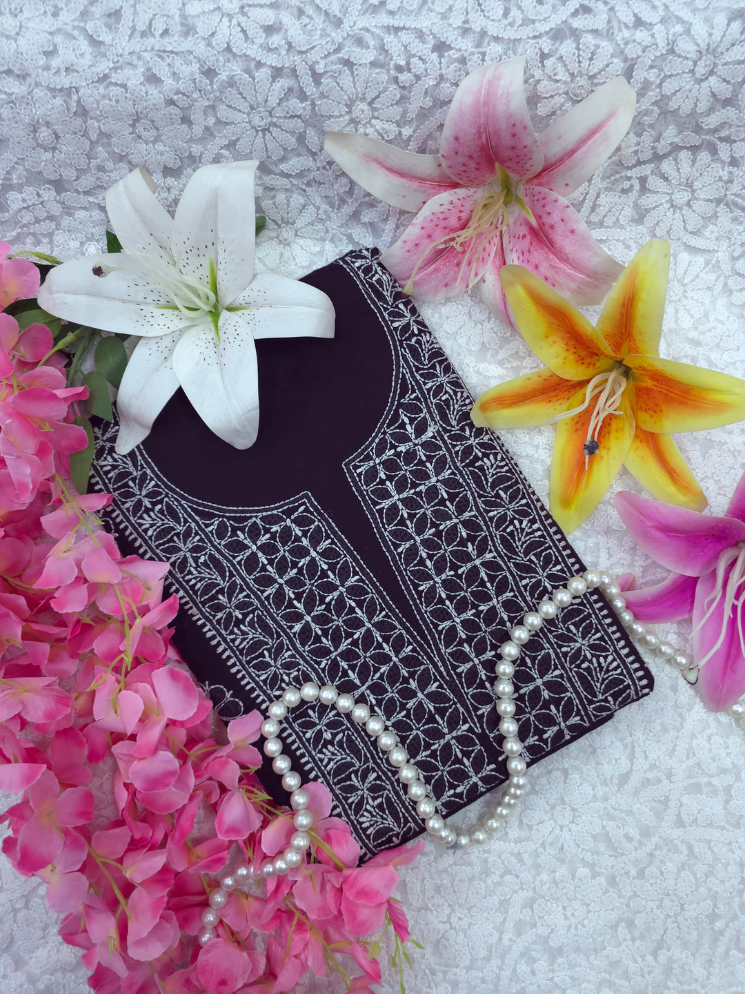 Paridhan Chikan Premium Handcrafted Chikankari Cotton Suit Set | Unstitched Dress Material with Chiffon Dupatta | Made in Lucknow