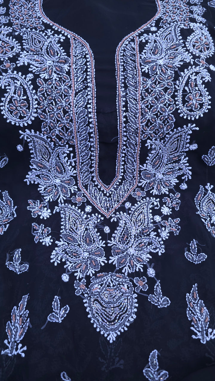 Alina Heavy Embellished Georgette Chikankari Unstitched Dress Material | Cutdana Handwork