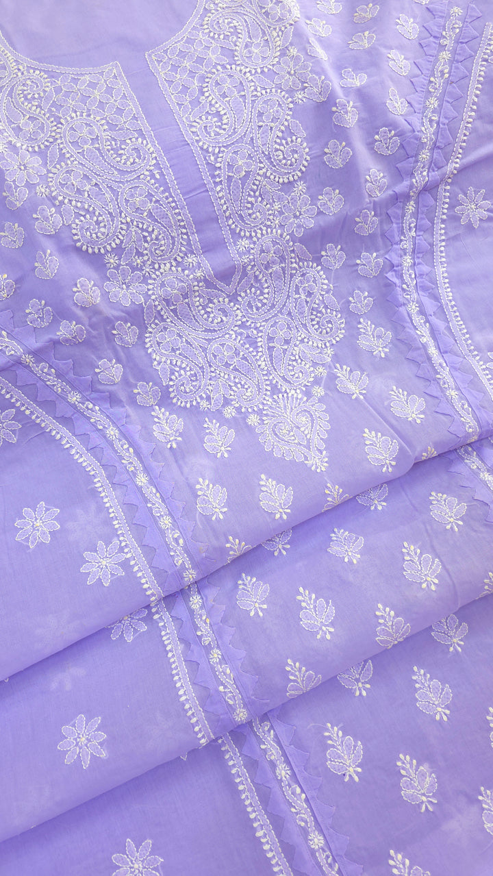 Darz Lucknowi Chikankari  Dress Material – Handmade Cotton Suit with Chiffon Dupatta