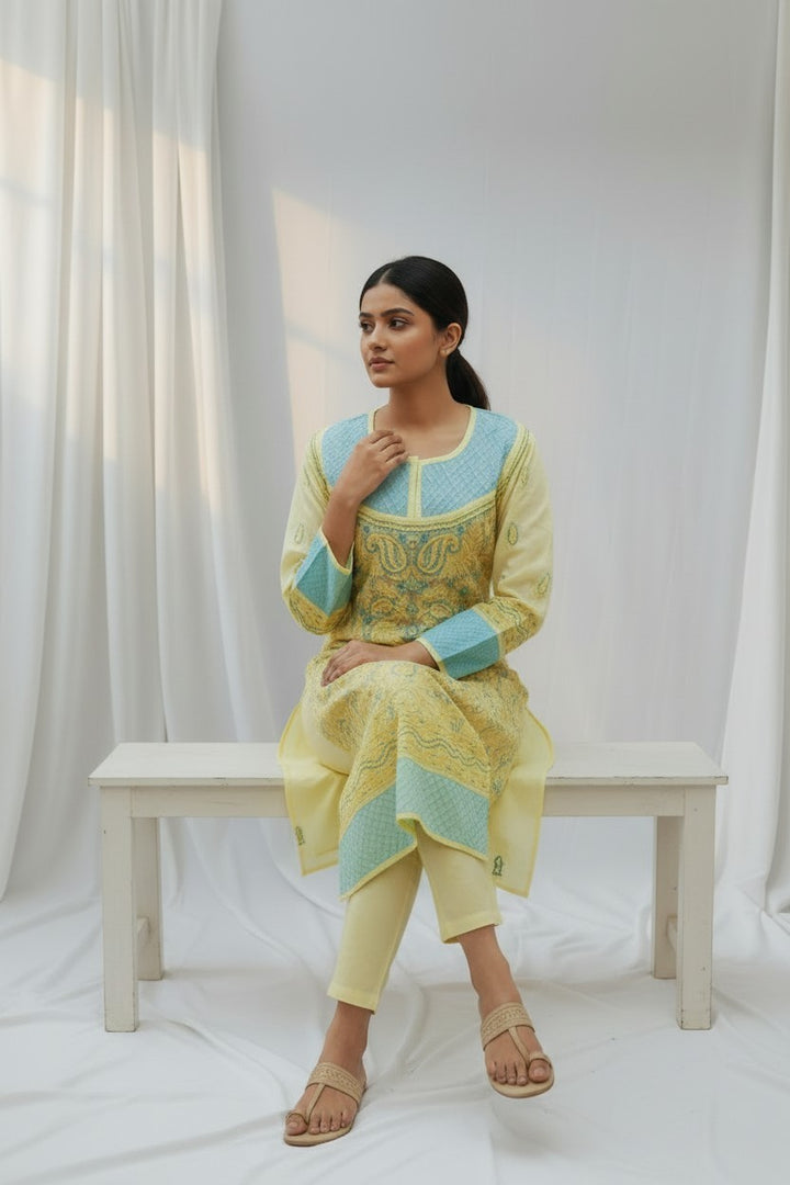Asma Cotton Chikankari Hand Embroidered Kurti for Women | Premium  | 48 Inch approx Length | Lucknowi Chikan Kurta