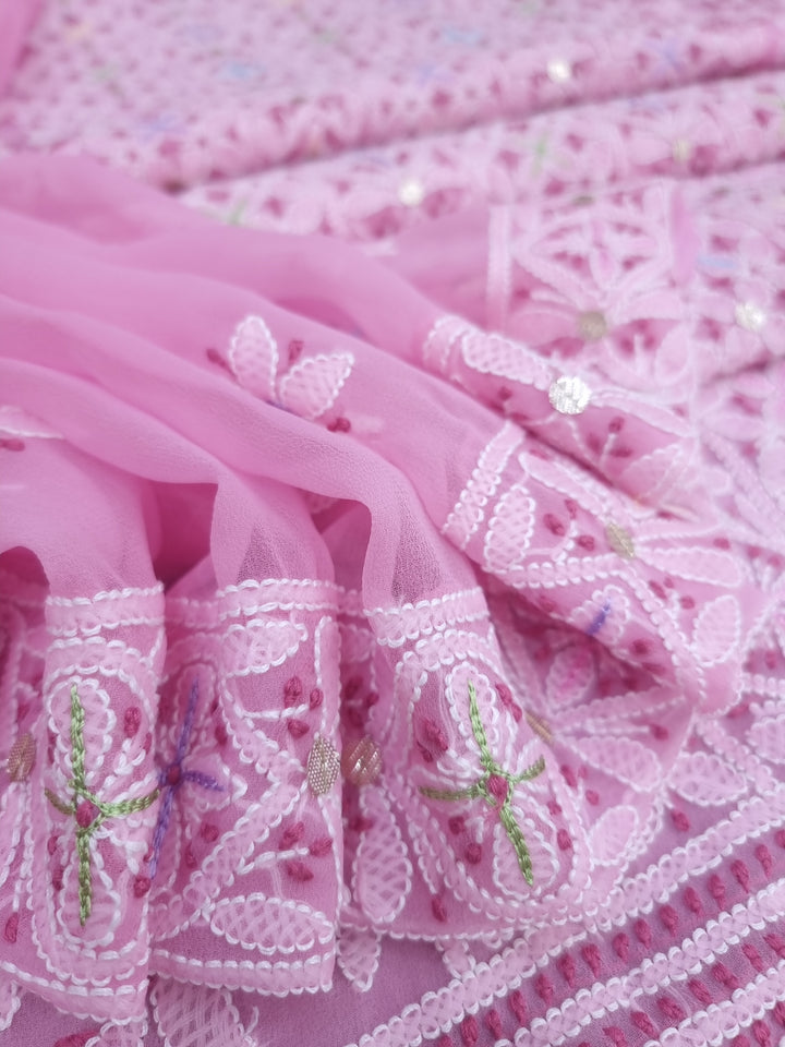 Georgette Chikankari Dress Material Resham Aari Work