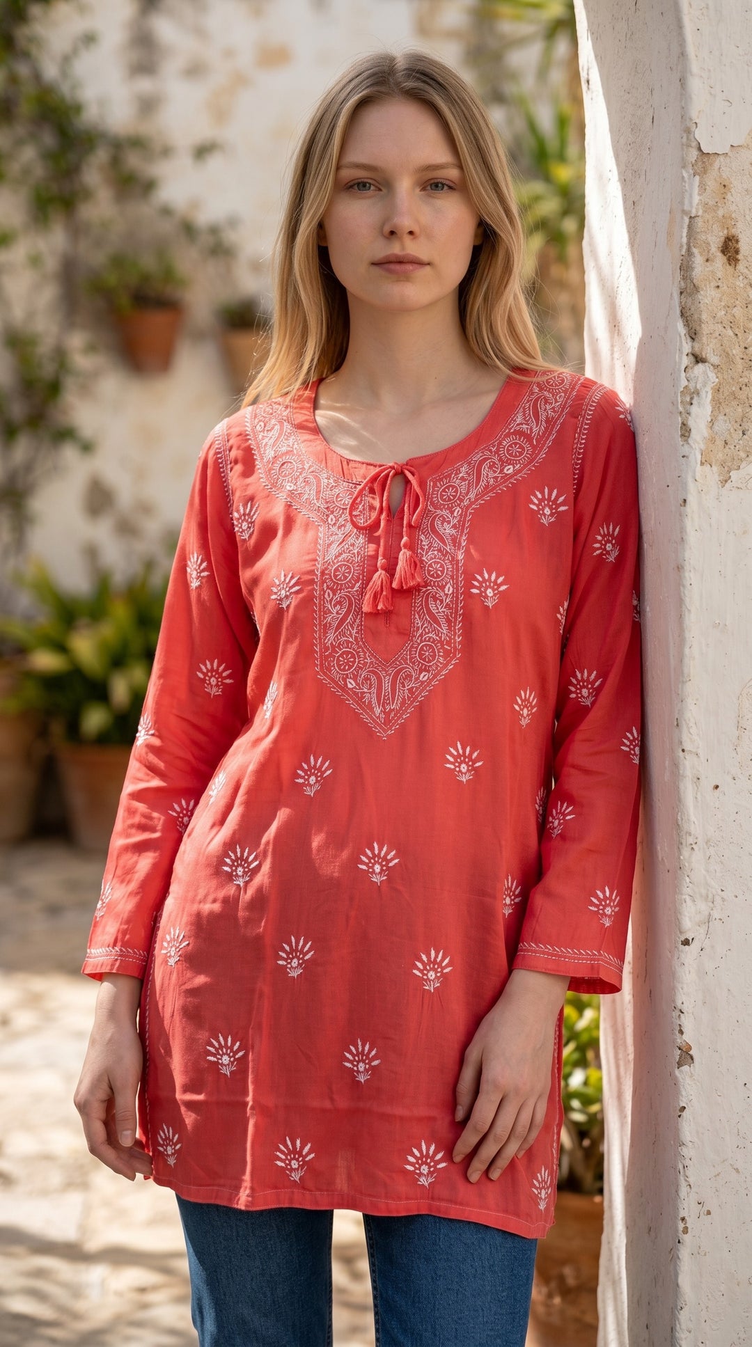 Women's Modal Satin Chikankari Top – Authentic 2 Taar Hand Embroidery