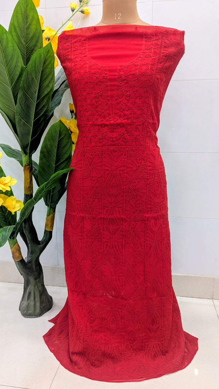 Faux Georgette Chikankari Hand Embroidered Unstitched Kurta Fabric – 3 Meter
