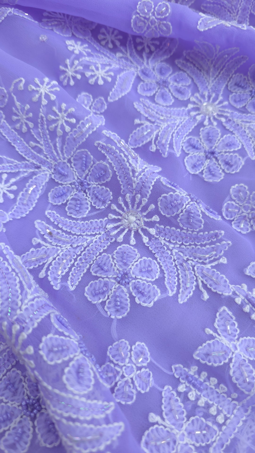 Pearl Chikankari Saree on Faux Georgette with Matching Blouse | Hand Embroidered Lucknowi Saree | Paridhan Chikan Heritage Collection