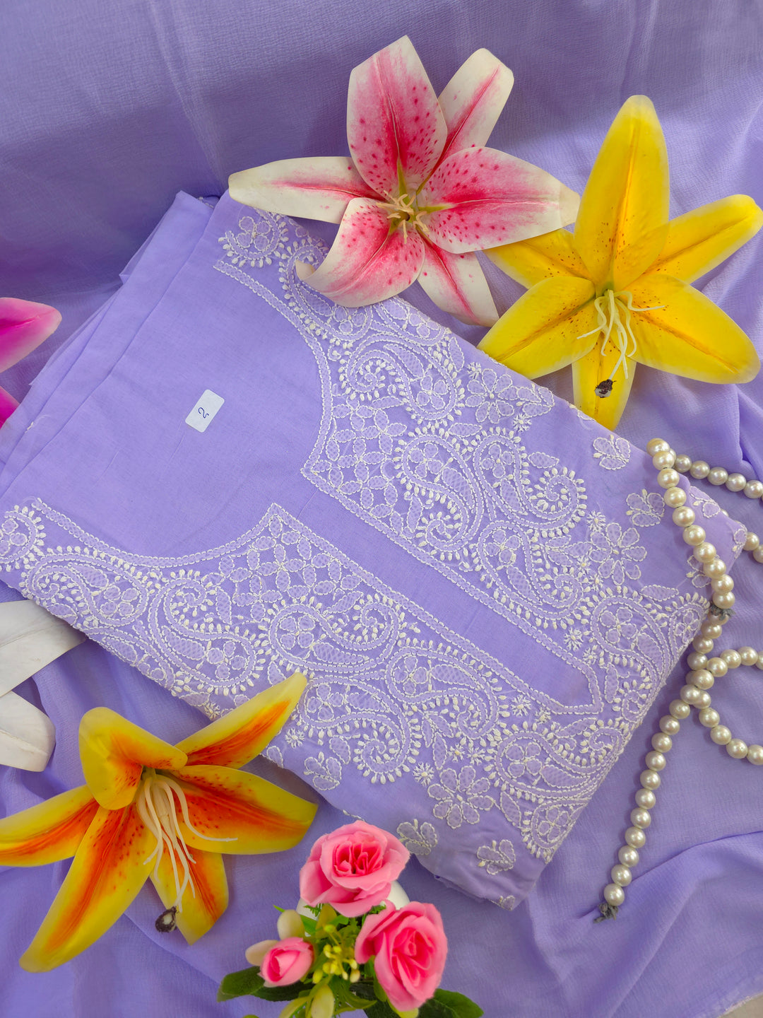 Darz Lucknowi Chikankari  Dress Material – Handmade Cotton Suit with Chiffon Dupatta