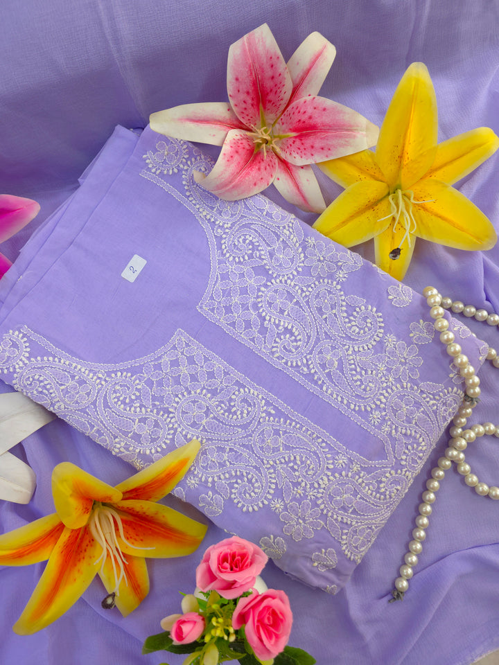 Darz Lucknowi Chikankari  Dress Material – Handmade Cotton Suit with Chiffon Dupatta