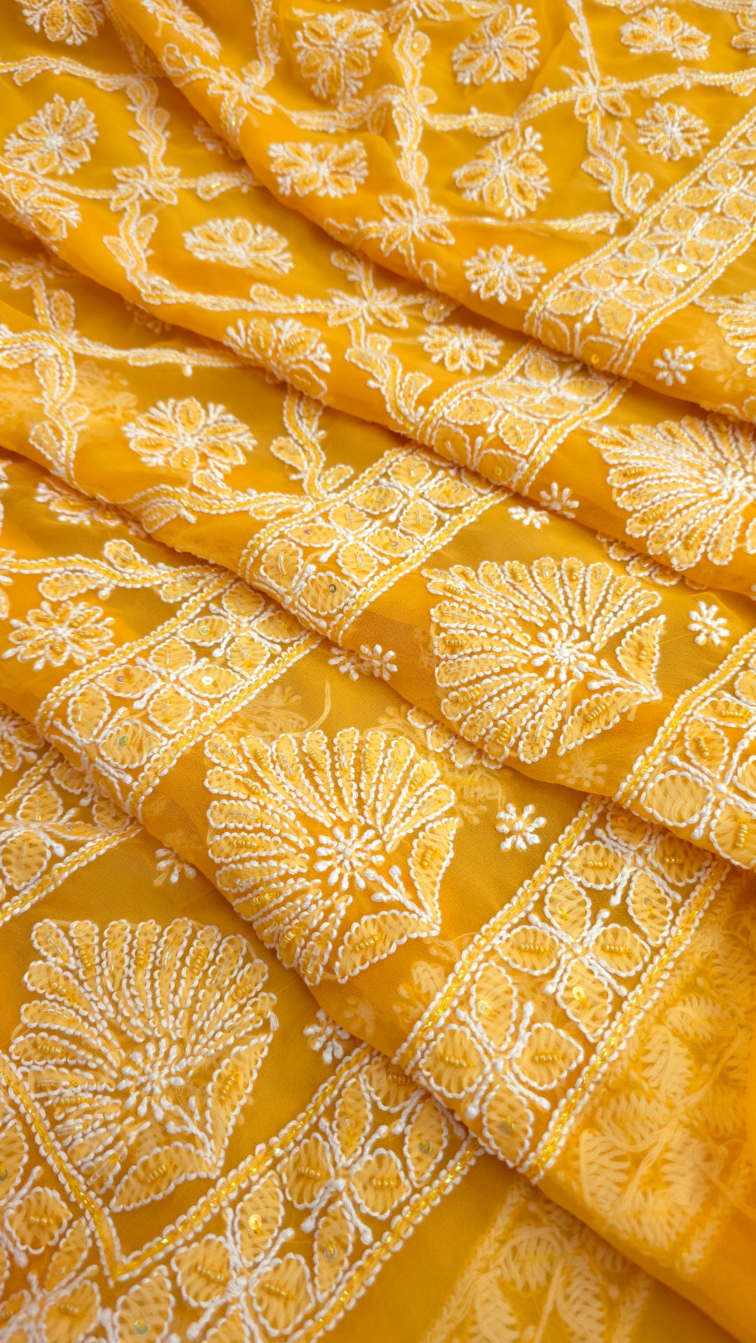 Pearl Chikankari Saree on Faux Georgette with Matching Blouse | Hand Embroidered Lucknowi Saree | Paridhan Chikan Heritage Collection
