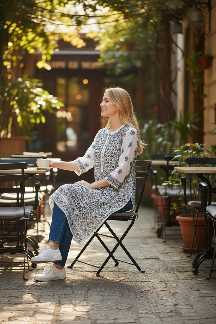 Georgette chikankari long kurti