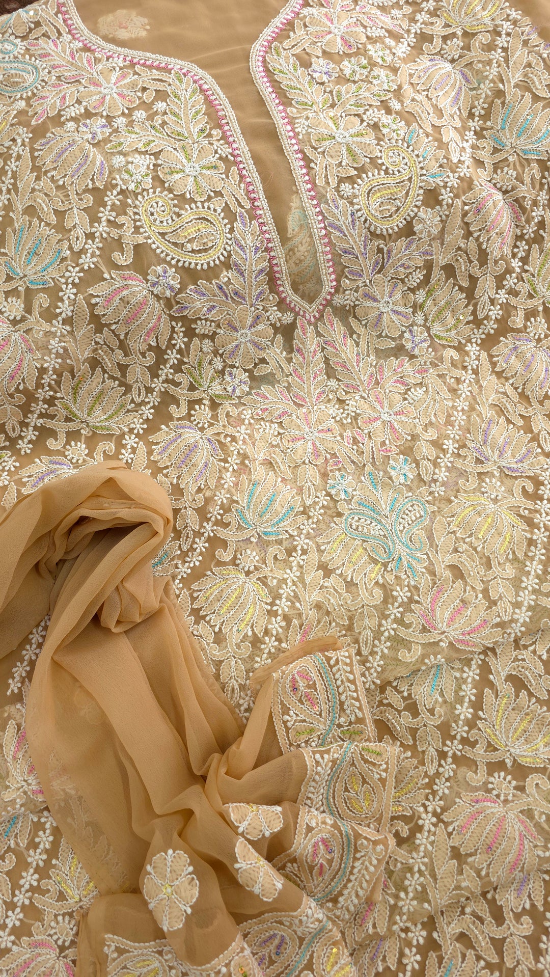 Georgette Chikankari Dress Material Resham Aari pearl Work
