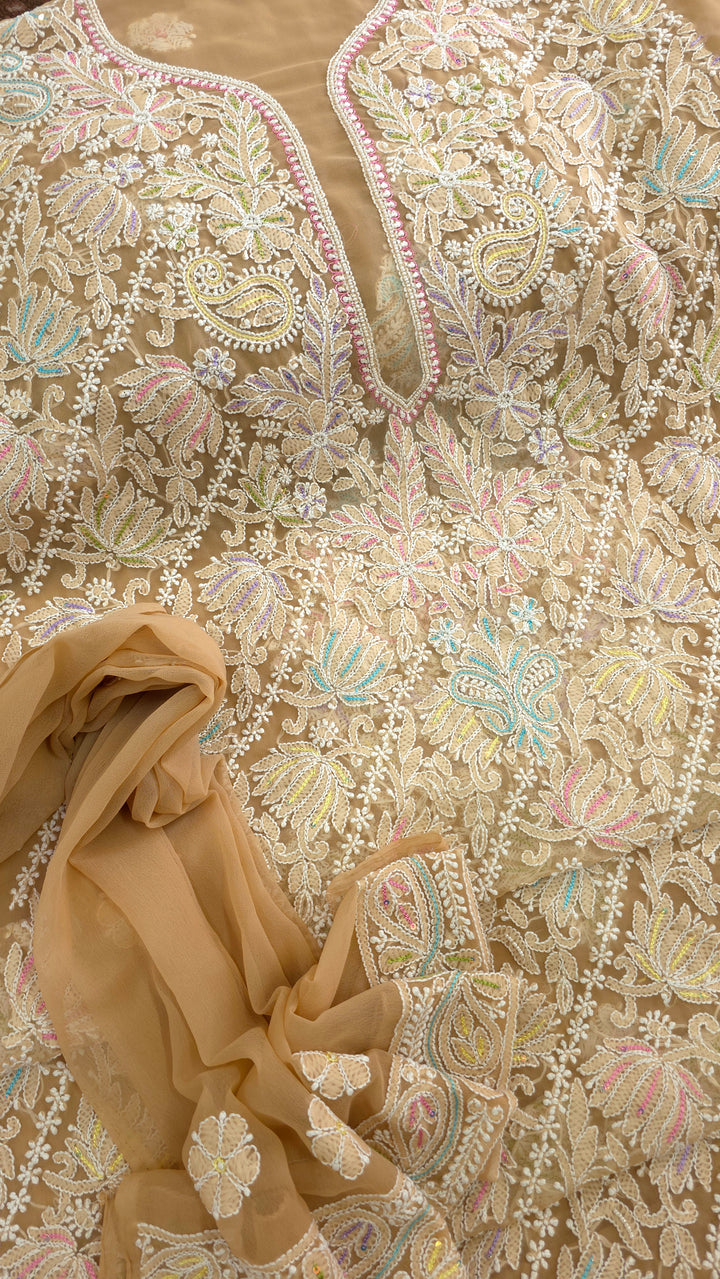 Georgette Chikankari Dress Material Resham Aari pearl Work