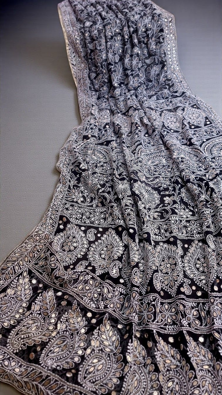 Georgette Chikankari Saree - black