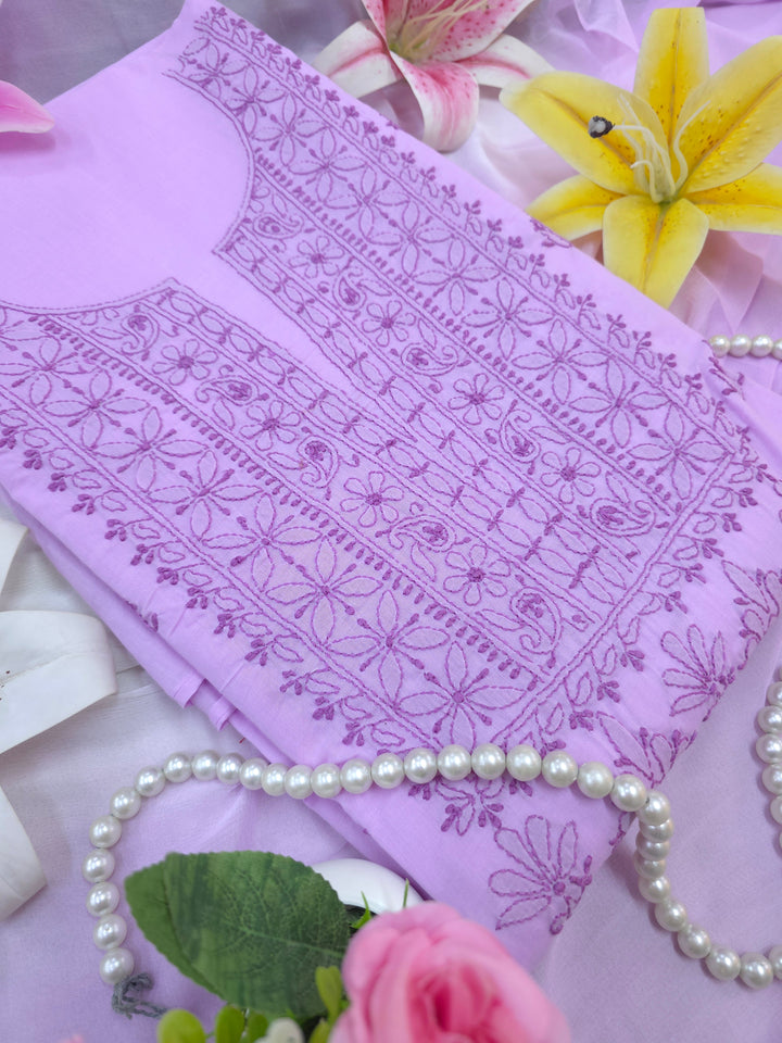 Paridhan Chikan Premium Handcrafted Chikankari Cotton Suit Set | Unstitched Dress Material with Chiffon Dupatta | Made in Lucknow
