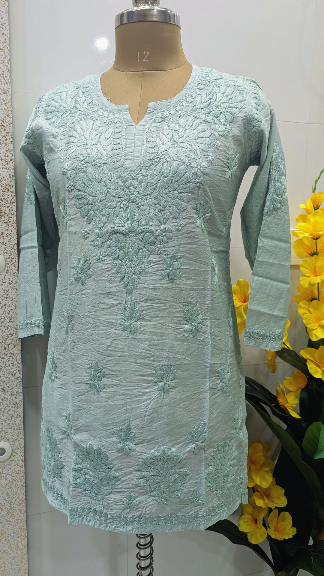 Non transparent Soft Chanderi Chikankari Top 32" length