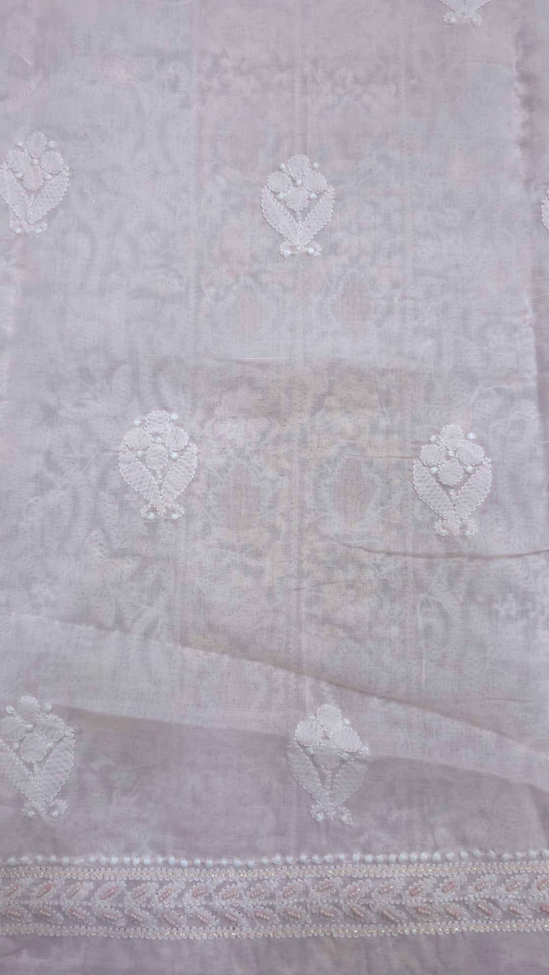 Paridhan Chikan Cotton Chikankari Unstitched Dress Material – 3 Pc Suit Set with Hand Embroidery & Pearl Work in Every Motif