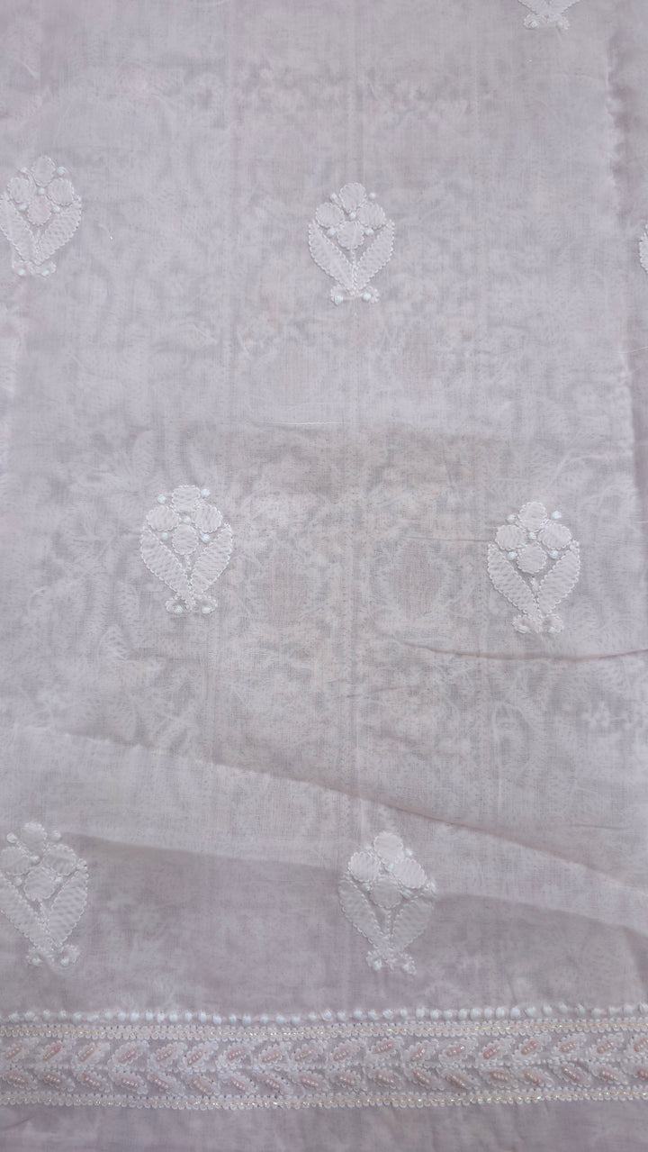 Paridhan Chikan Cotton Chikankari Unstitched Dress Material – 3 Pc Suit Set with Hand Embroidery & Pearl Work in Every Motif