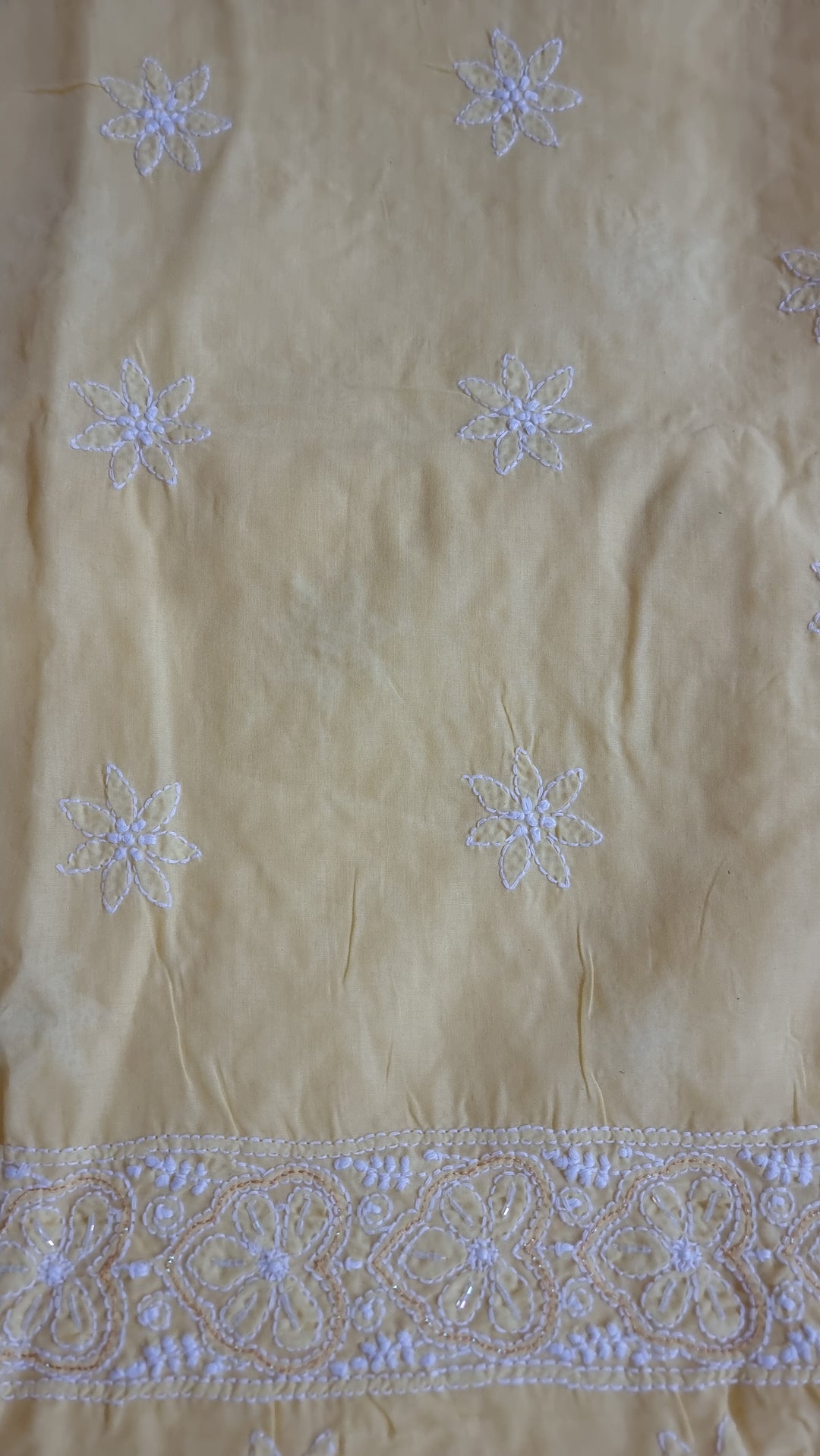 Unstitched Cotton Hand Embroidered Chikankari Dress Material with Cutdana, Resham & Badla Work | Pure Chiffon Dupatta | Lucknowi Artistry