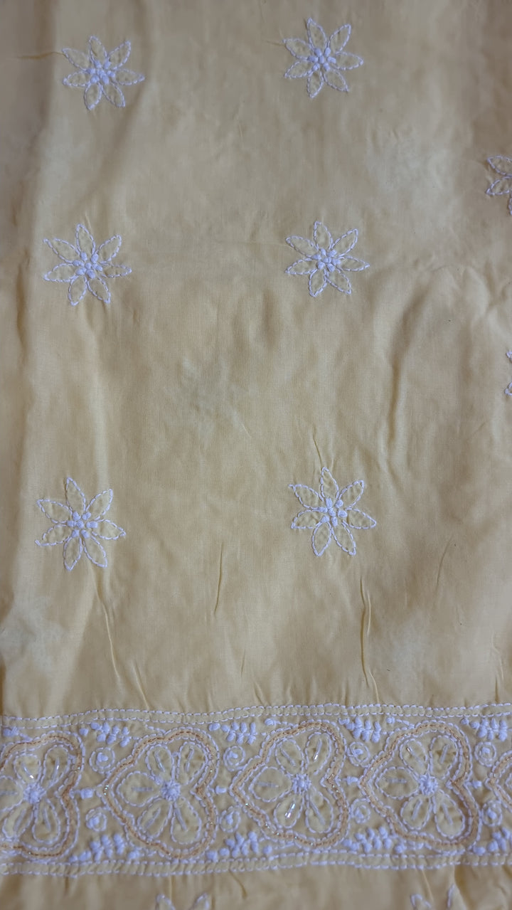 Unstitched Cotton Hand Embroidered Chikankari Dress Material with Cutdana, Resham & Badla Work | Pure Chiffon Dupatta | Lucknowi Artistry
