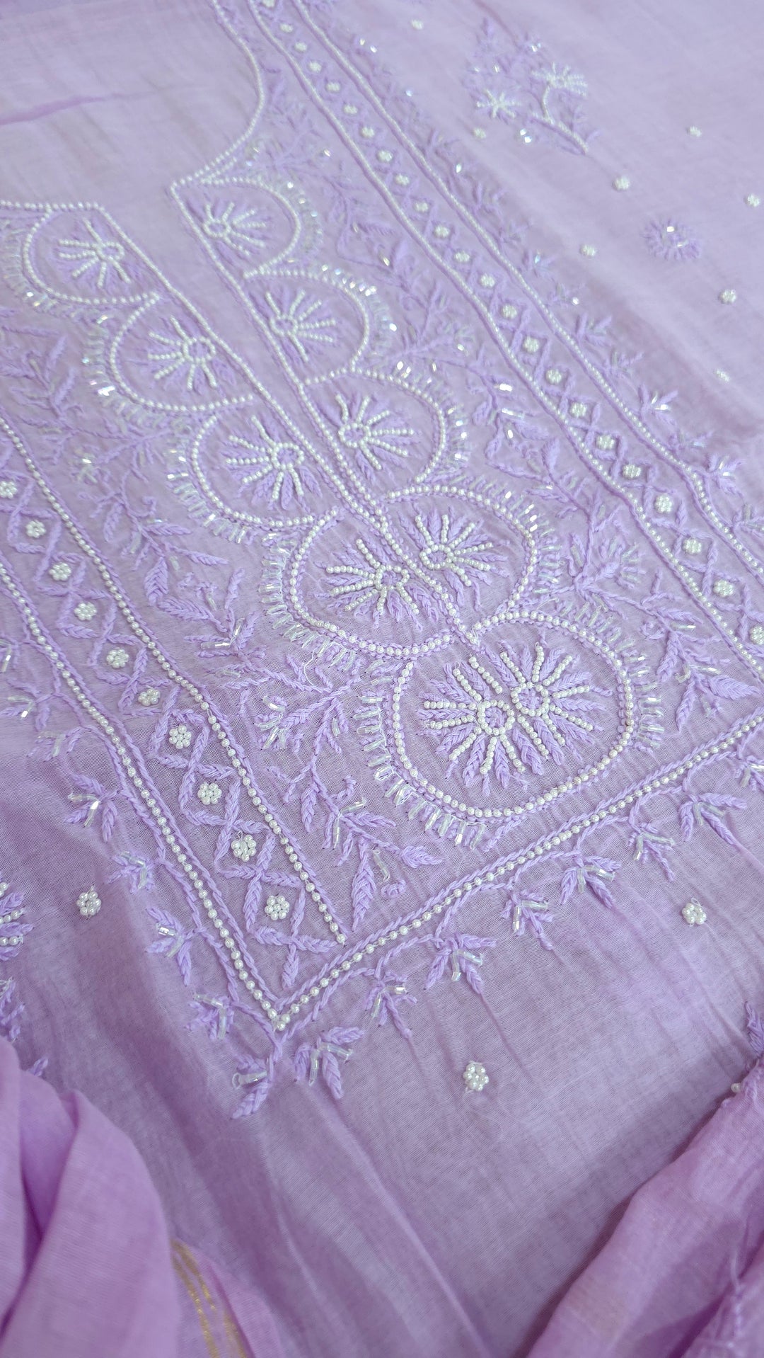 Hiba Premium Mul Chanderi Supersoft Dyeable Chikankari Dress Material | Hand Embroidered with Pearls & Cutdaana | Kurta & Dupatta Set
