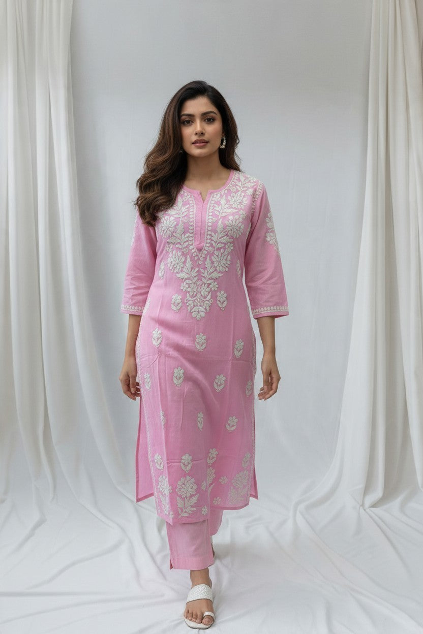 Saba Rayon Chikankari Hand Embroidered Kurti for Women | Premium Soft & Non-Transparent Fabric | 46 Inch Length | Lucknowi Chikan Kurta