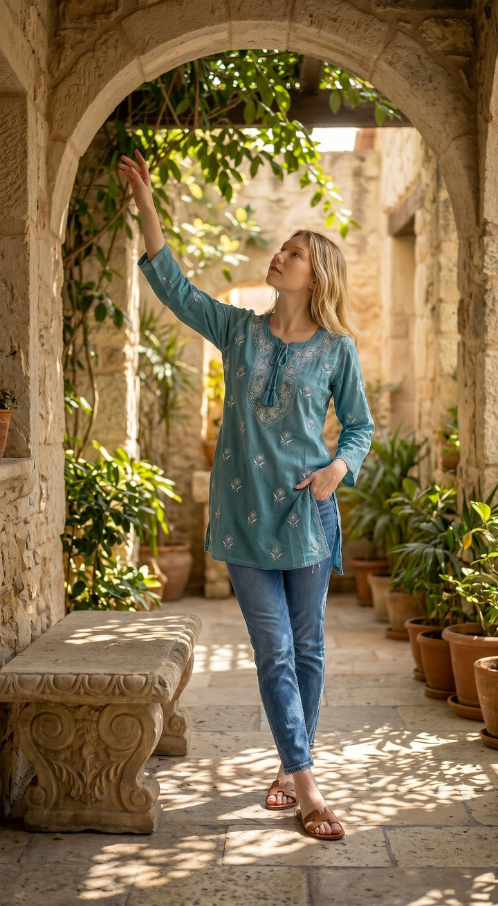 Women's Modal Satin Chikankari Top – Authentic 2 Taar Hand Embroidery